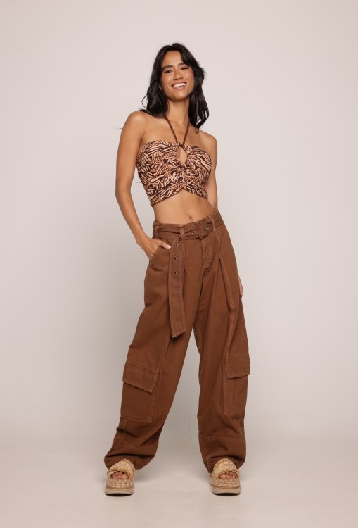 Calça Sarja Cargo com Cinto