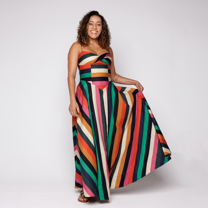 Vestido Longo Listra Onda de Cor