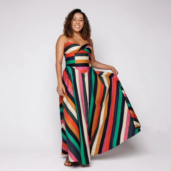Vestido Longo Listra Onda de Cor