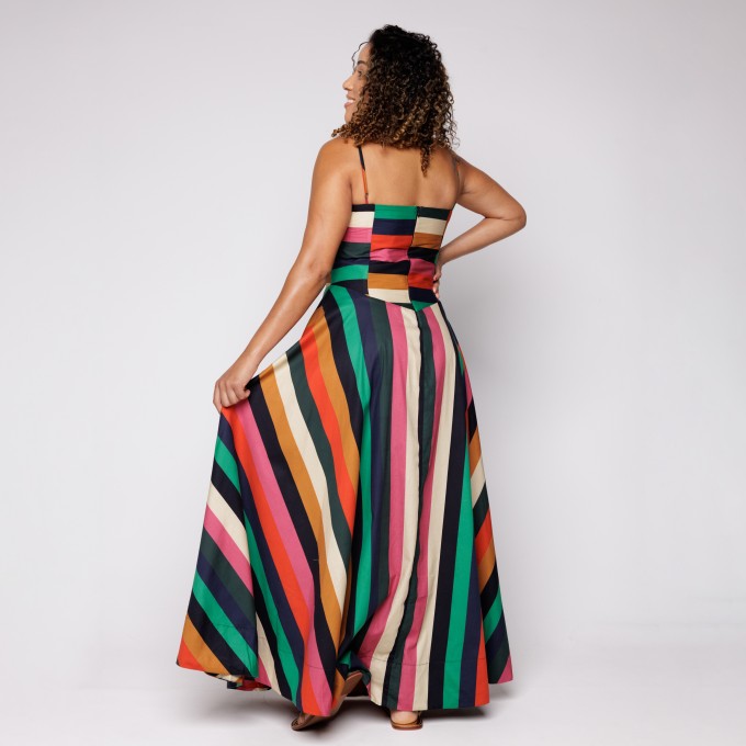 Vestido Longo Listra Onda de Cor