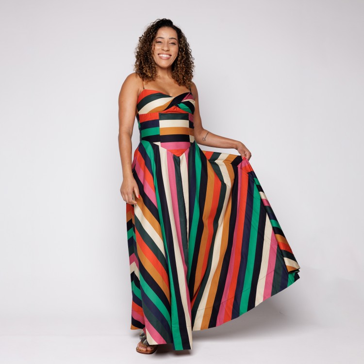 Vestido Longo Listra Onda de Cor