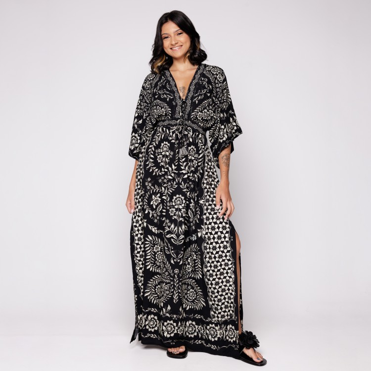 Vestido Longo Manga Borbolina