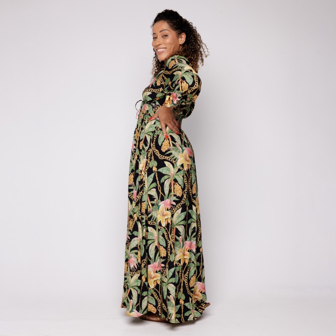 Vestido Longo Manga Paraiso Tropical