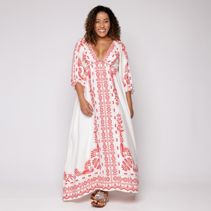 Vestido Lomgo Relicario Bordado Tropical