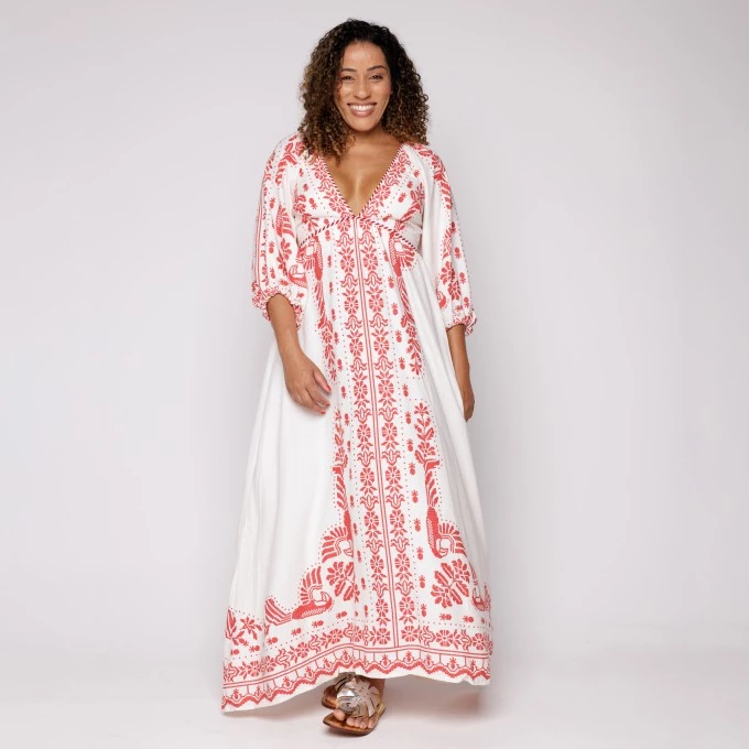Vestido Lomgo Relicario Bordado Tropical