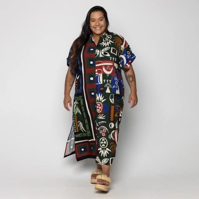 Vestido Camisa Lenço Tropical