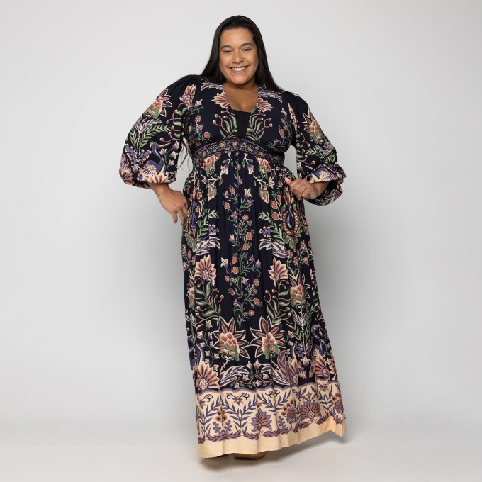 Vestido Longo Manga Jardim Maravilha