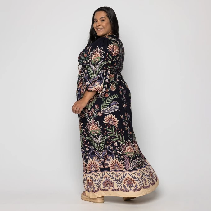 Vestido Longo Manga Jardim Maravilha