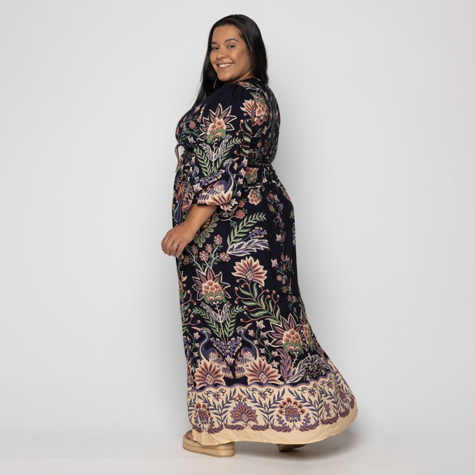 Vestido Longo Manga Jardim Maravilha