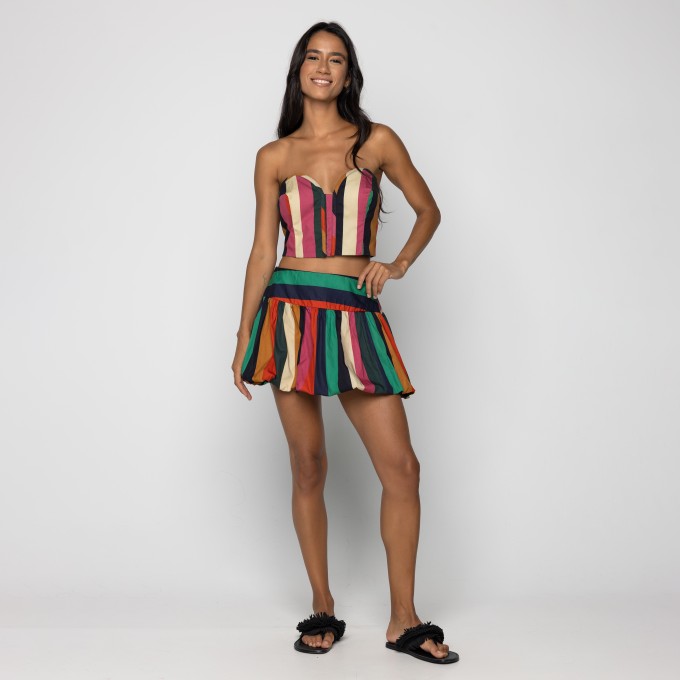 Short Saia Balone Listra Onda de Cor