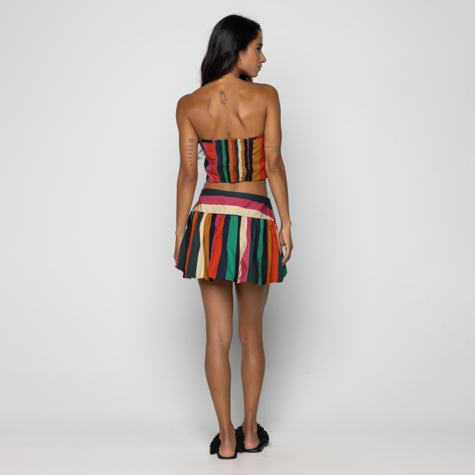 Short Saia Balone Listra Onda de Cor