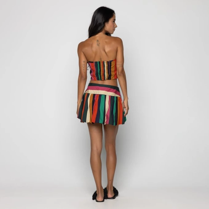 Short Saia Balone Listra Onda de Cor