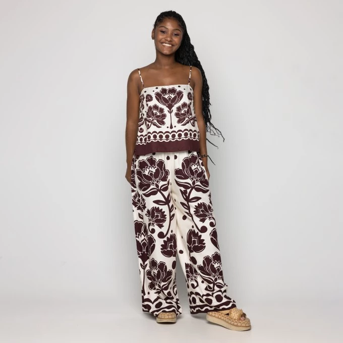 Calça Pantalona Floral Arabesque