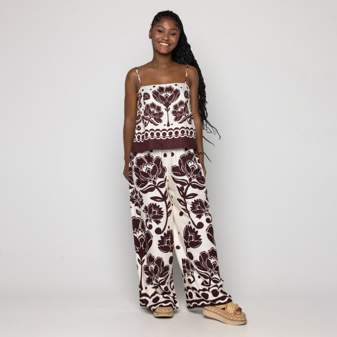Calça Pantalona Floral Arabesque