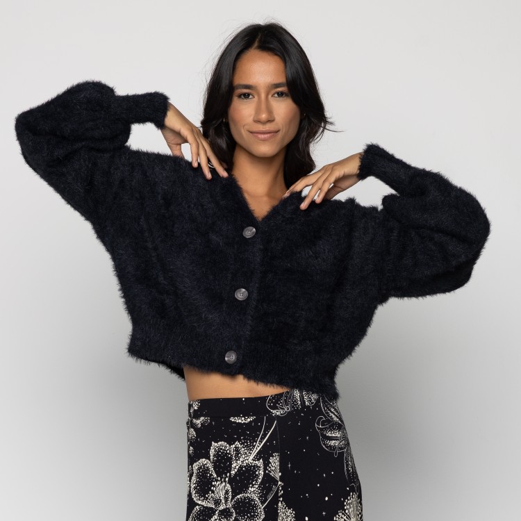 Cardigan Curto Pelinho Preto