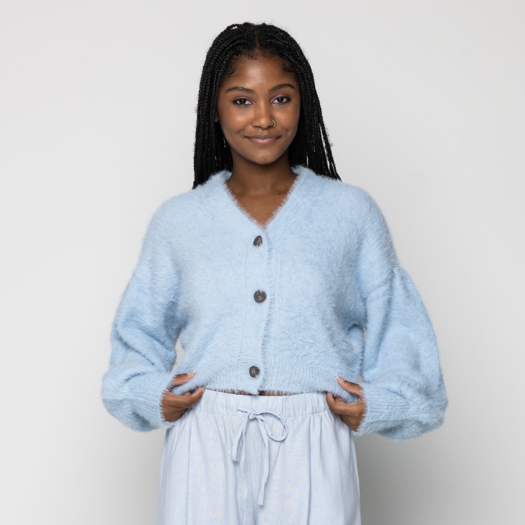 Cardigan Curto Pelinho Azul San Blass
