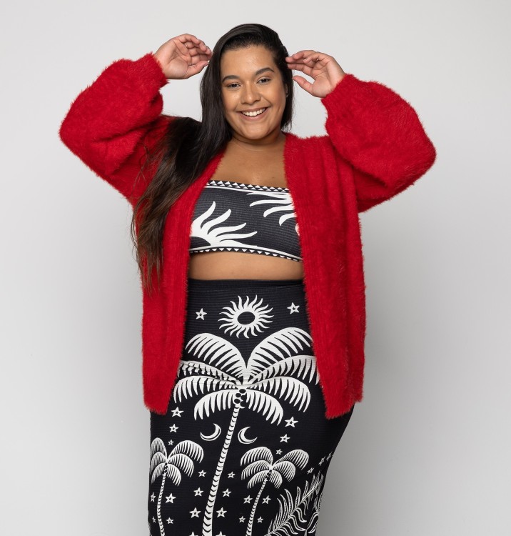 Cardigan Tricot Pelinho Vermelho