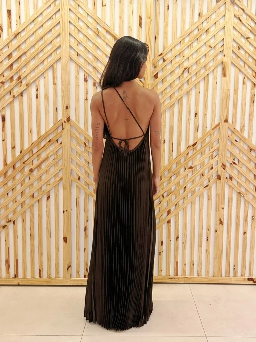 Vestido Plissado Longo