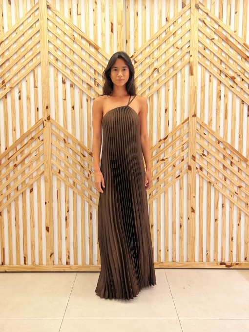 Vestido Plissado Longo