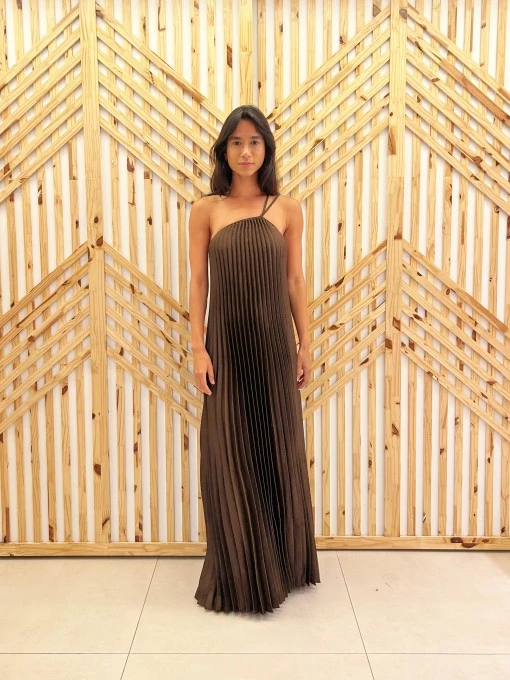 Vestido Plissado Longo