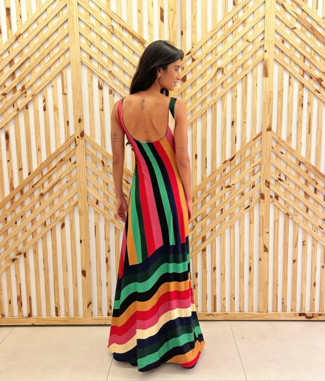 Vestido Listra Onda de Cor