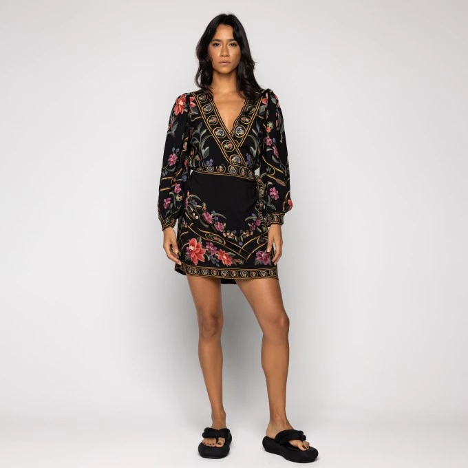 Vestido Curto Transpassado Floral Belle