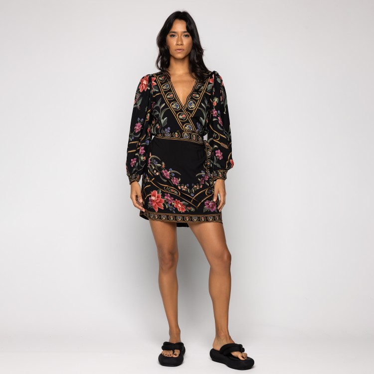 Vestido Curto Transpassado Floral Belle