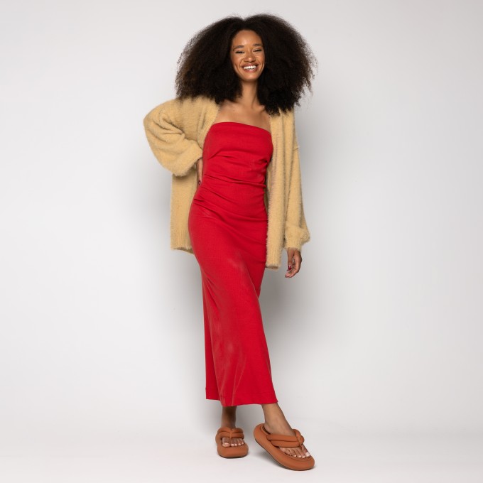 Cardigan Tricot Pelinho Bege Curry