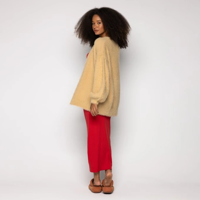 Cardigan Tricot Pelinho Bege Curry
