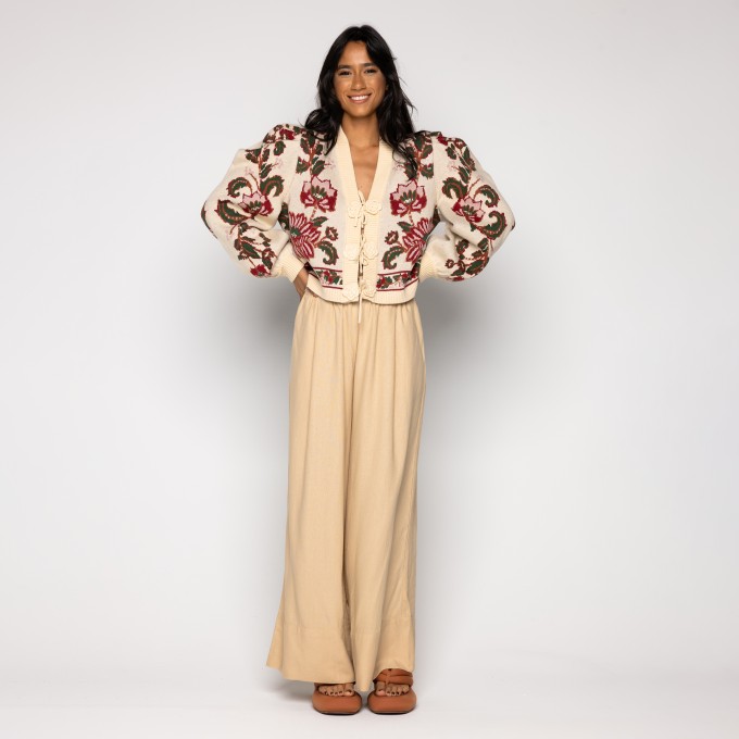 Cardigan Curto Tricot Romance de Flor