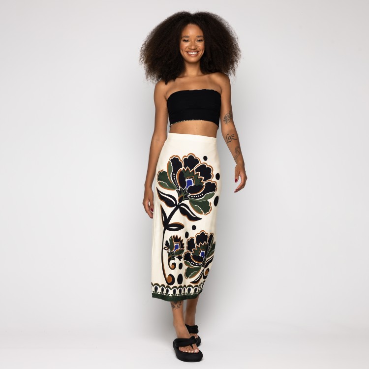 Saia Midi Reta Floral Arabesque