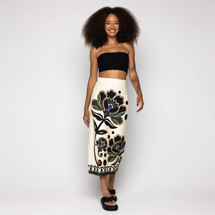 Saia Midi Reta Floral Arabesque