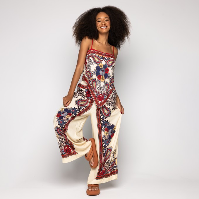 Calça Pantalona Lenço Borboleta