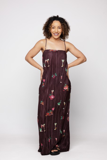 Vestido Reto Plissado Coquetel Tropical