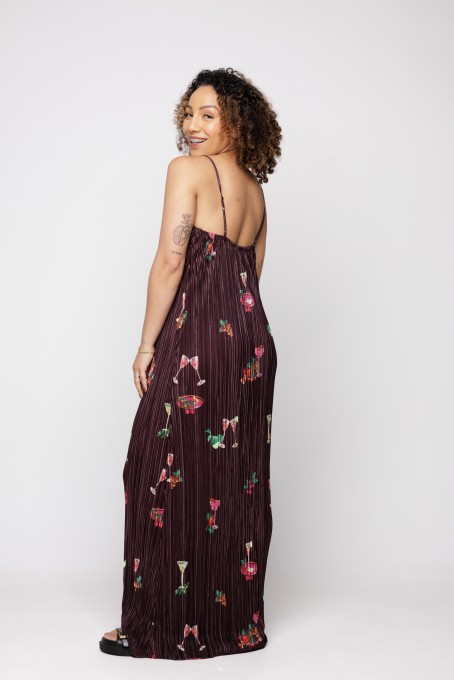 Vestido Reto Plissado Coquetel Tropical