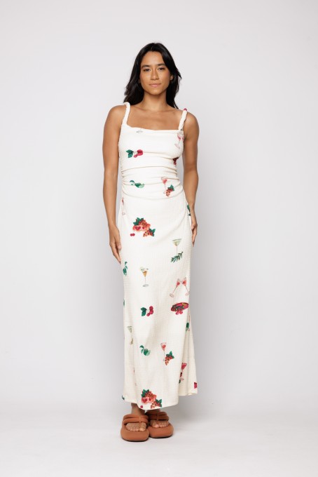 Vestido Alça Torcida Coquetel Tropical