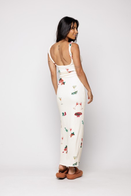 Vestido Alça Torcida Coquetel Tropical
