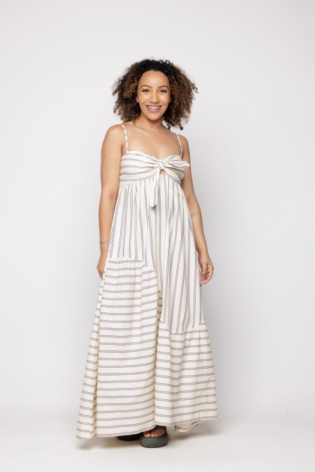 Vestido Longo Sem Alça Listra