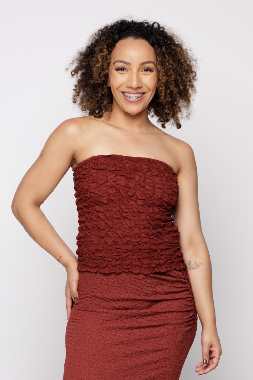 Blusa Lastex Sem Alça Marrom