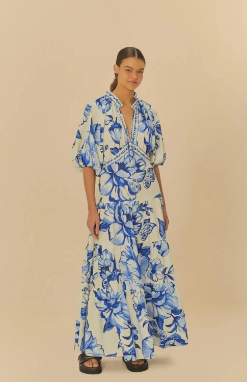 Vestido Longo Manga Chita Porcelana
