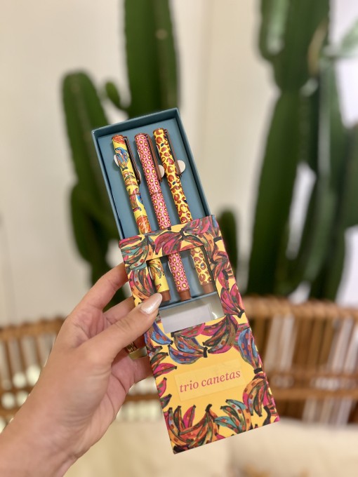 Trio Canetas Cor de Banana