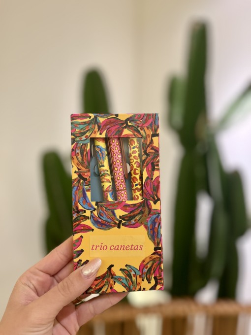 Trio Canetas Cor de Banana