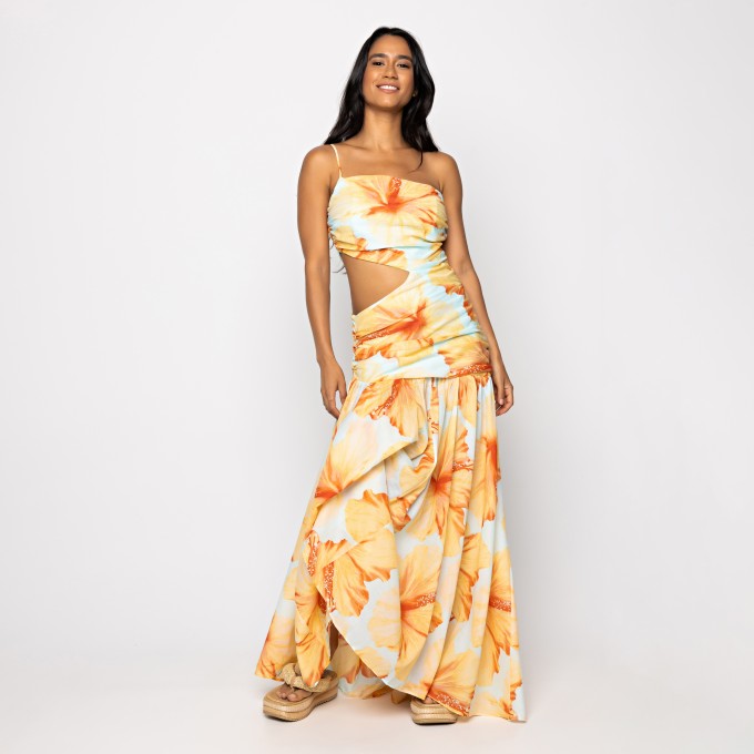 Vestido Barra Irregular Vestida de Flor