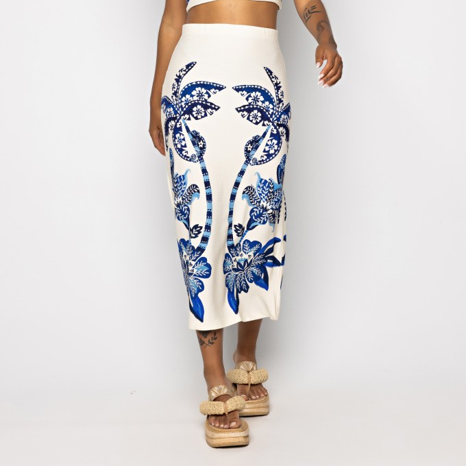 Saia Midi Reta Coqueiro Tropical