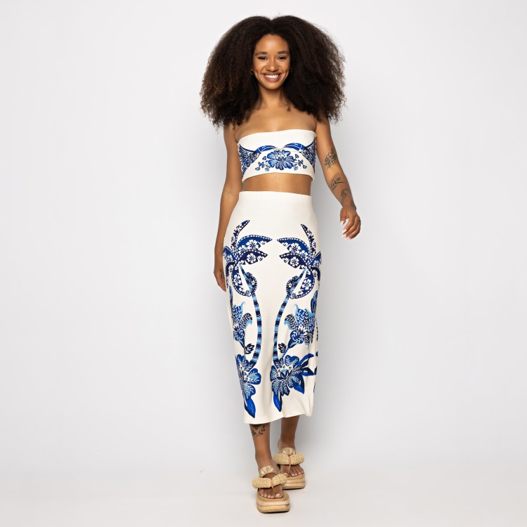 Saia Midi Reta Coqueiro Tropical