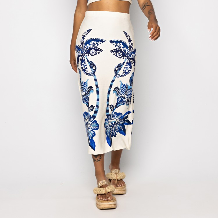 Saia Midi Reta Coqueiro Tropical