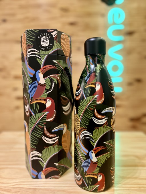 Garrafa Farm GlubGlub 1L Folhagens Com Tucanos