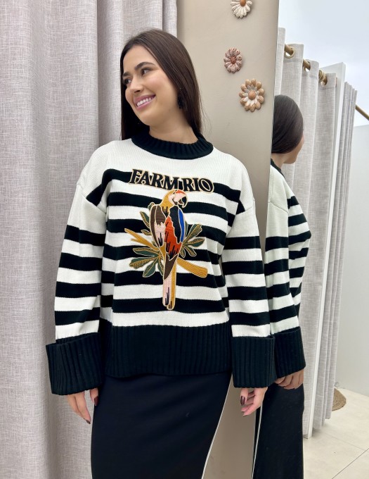 Pull Tricot Com Bordado Circo Gráfico