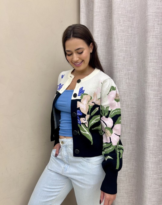 Cardigan Tricot Céu de Flor