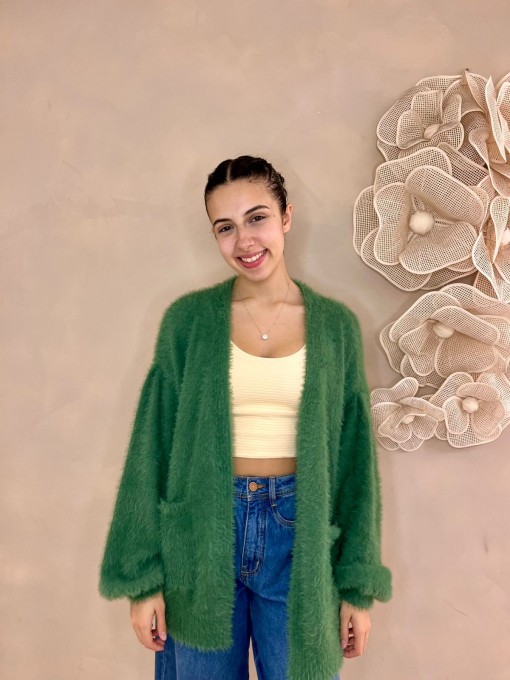 Cardigan Tricot Pelinho Com Bolso